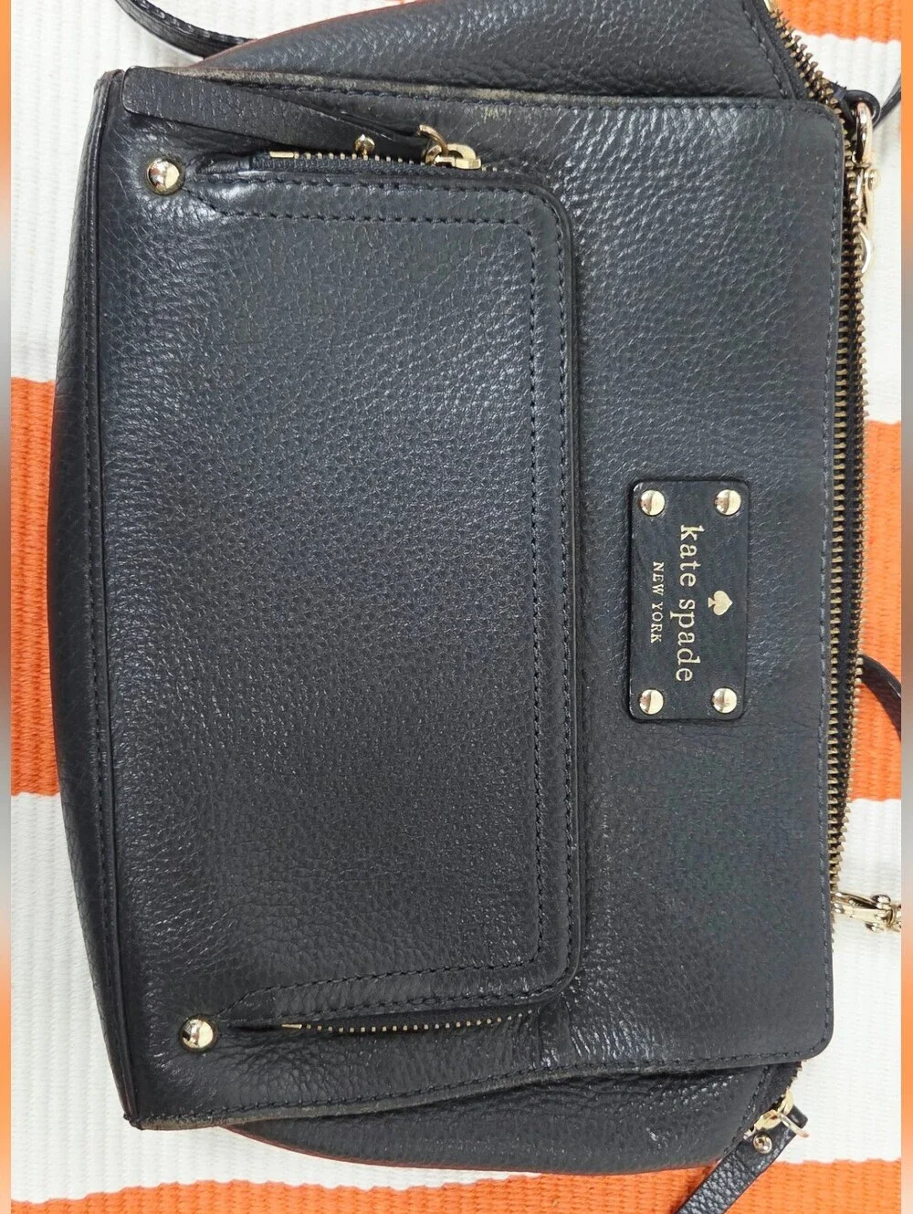 kate spade Black Pebbled Leather Crossbody with Front Zip Pocket